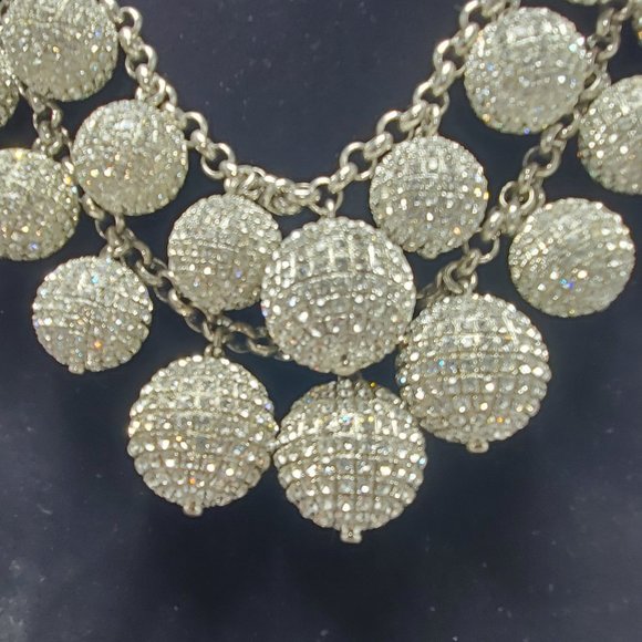 Neiman Marcus silver disco ball with rhinestones layered necklace - Picture 3 of 9